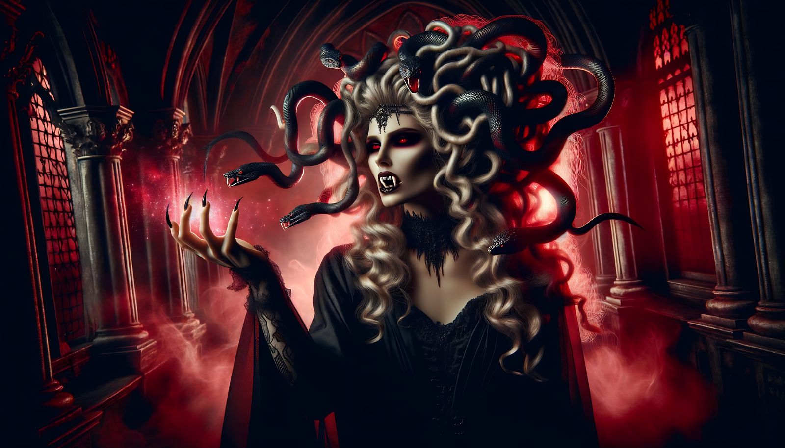 Gorgon Vampire Woman Channeling Red Magic