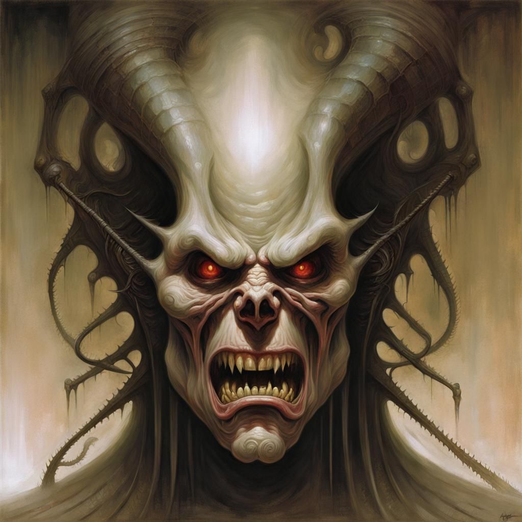 Nightmarish Angry Face in Biomechanical Horror Style