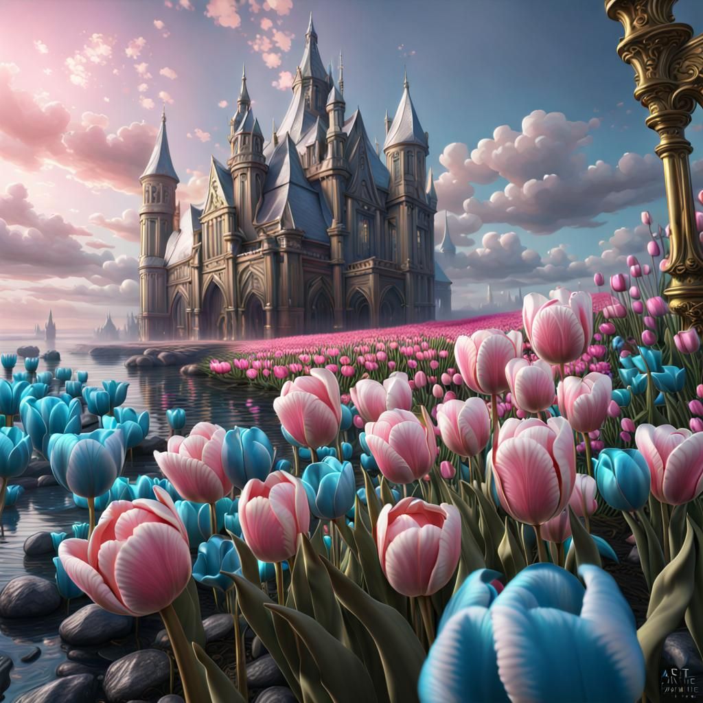 Fantastical Flora and Tulips in Detailed Matte Painting
