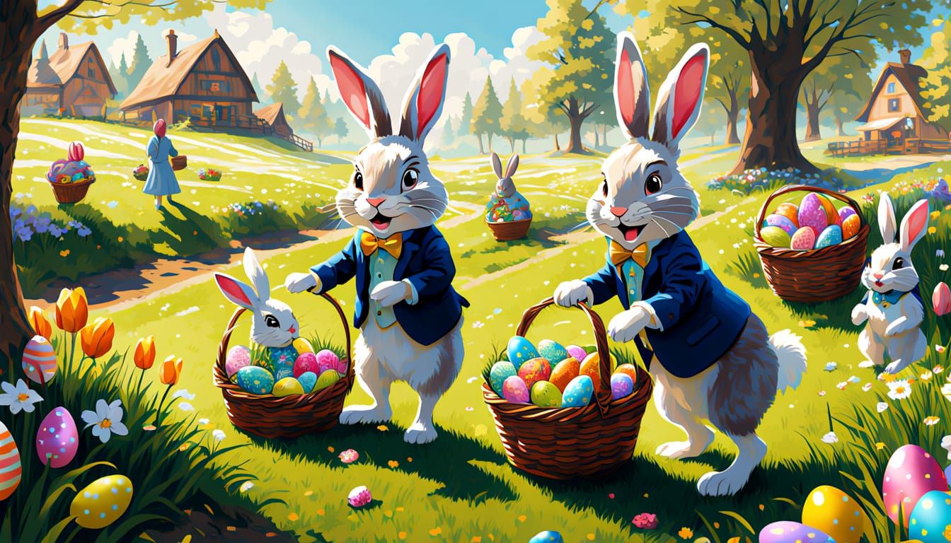 Joyful Easter Celebration in a Sunny Meadow
