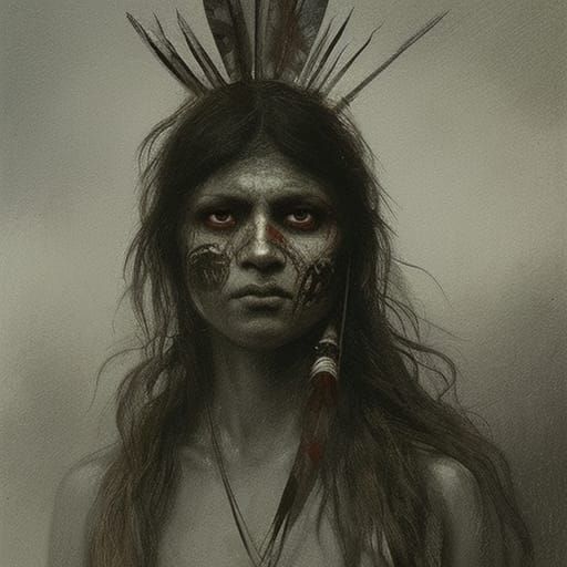 Native American War Paint Portrait in Horror Style