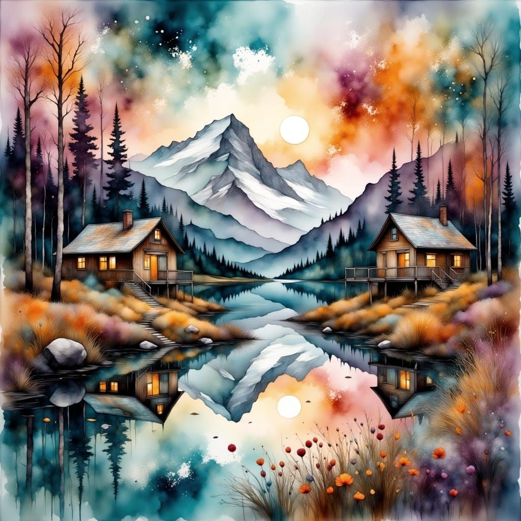 Ethereal Autumn Glaciers in Vibrant, Dreamy Style