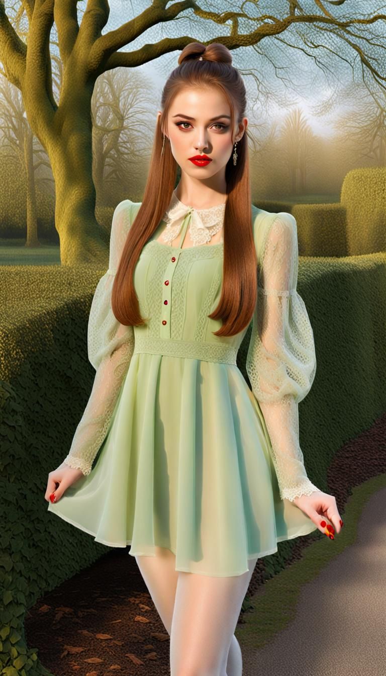 Girl in Green Dress in Boutique