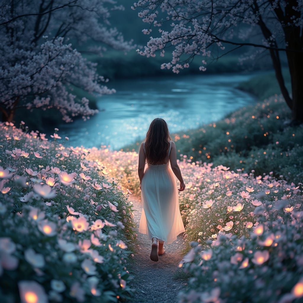Garden of Glowing Blooms in a Celestial Setting
