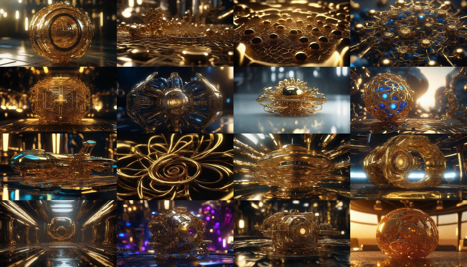 Gold Sub-Atomic Structure in Sci-Fi Style