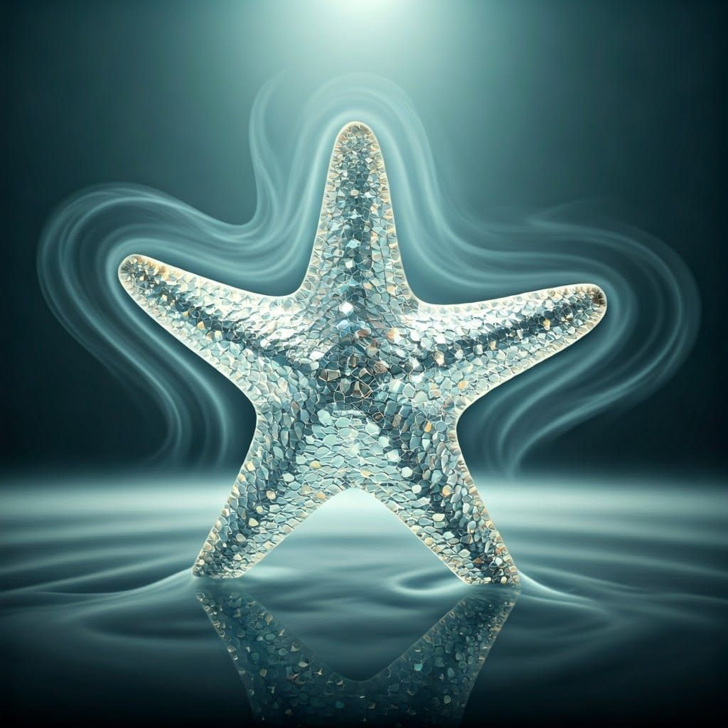 Luminous Glass Starfish in Ethereal Mist