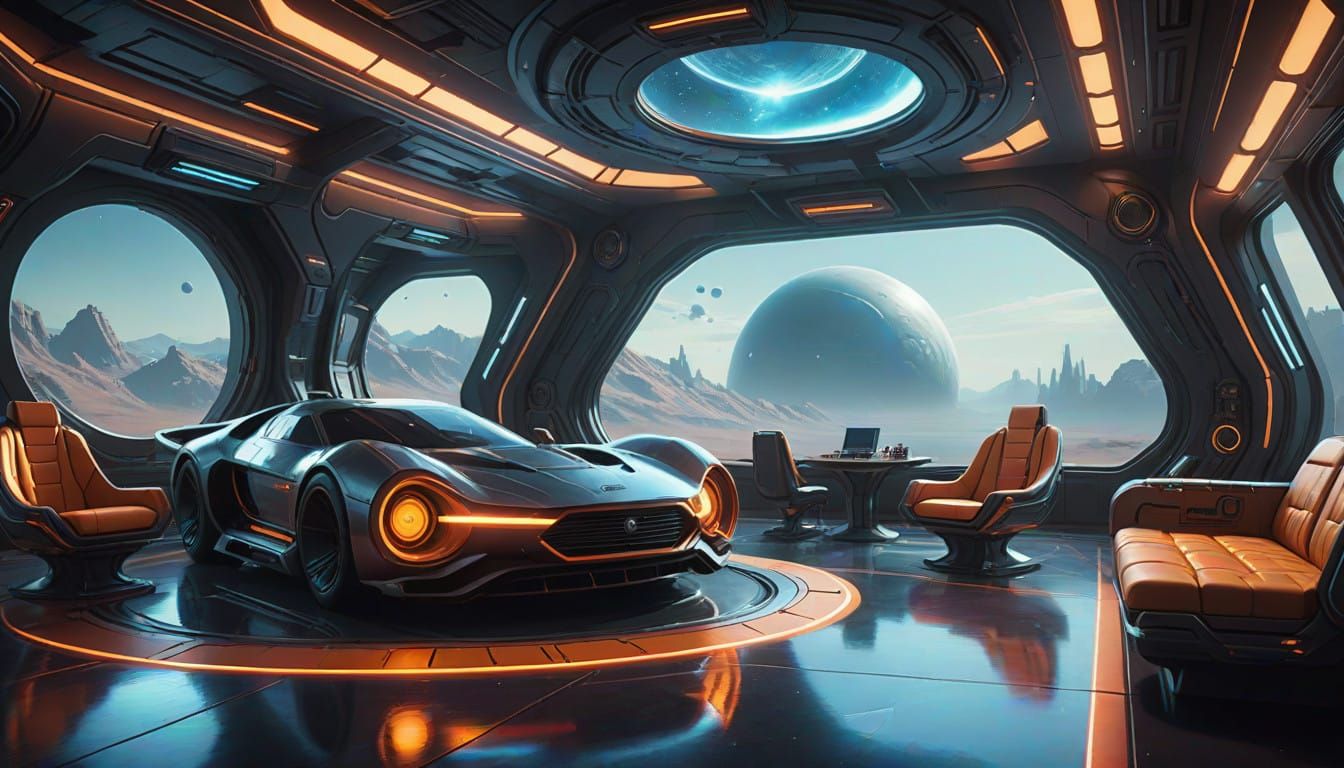 Sleek Futuristic Spaceship in Tranquil Space Oasis