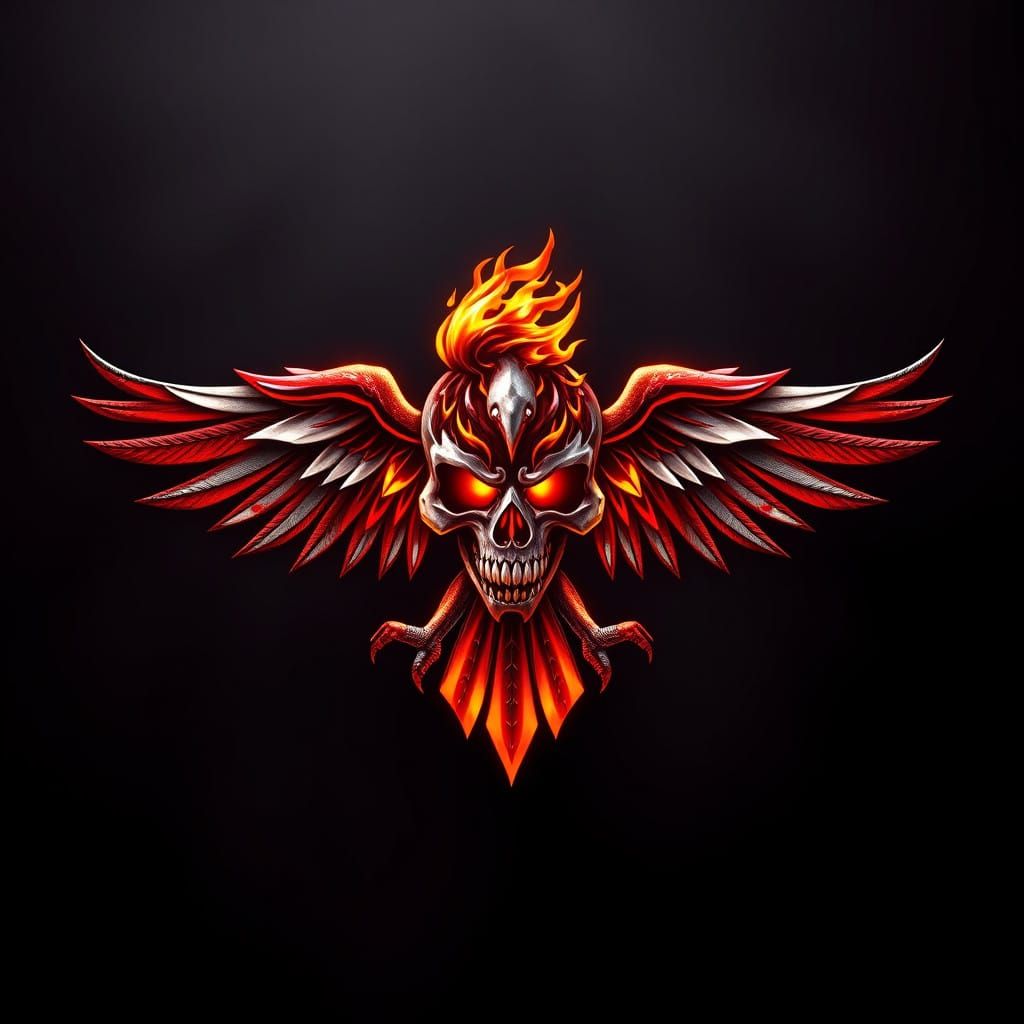 Majestic Canadian Falcon Logo with Flaming Skull and Intrica...