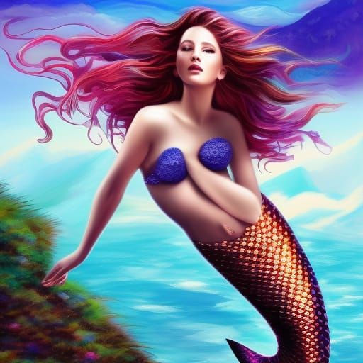 Hyperrealistic Mermaid on a Mountain Concept Art