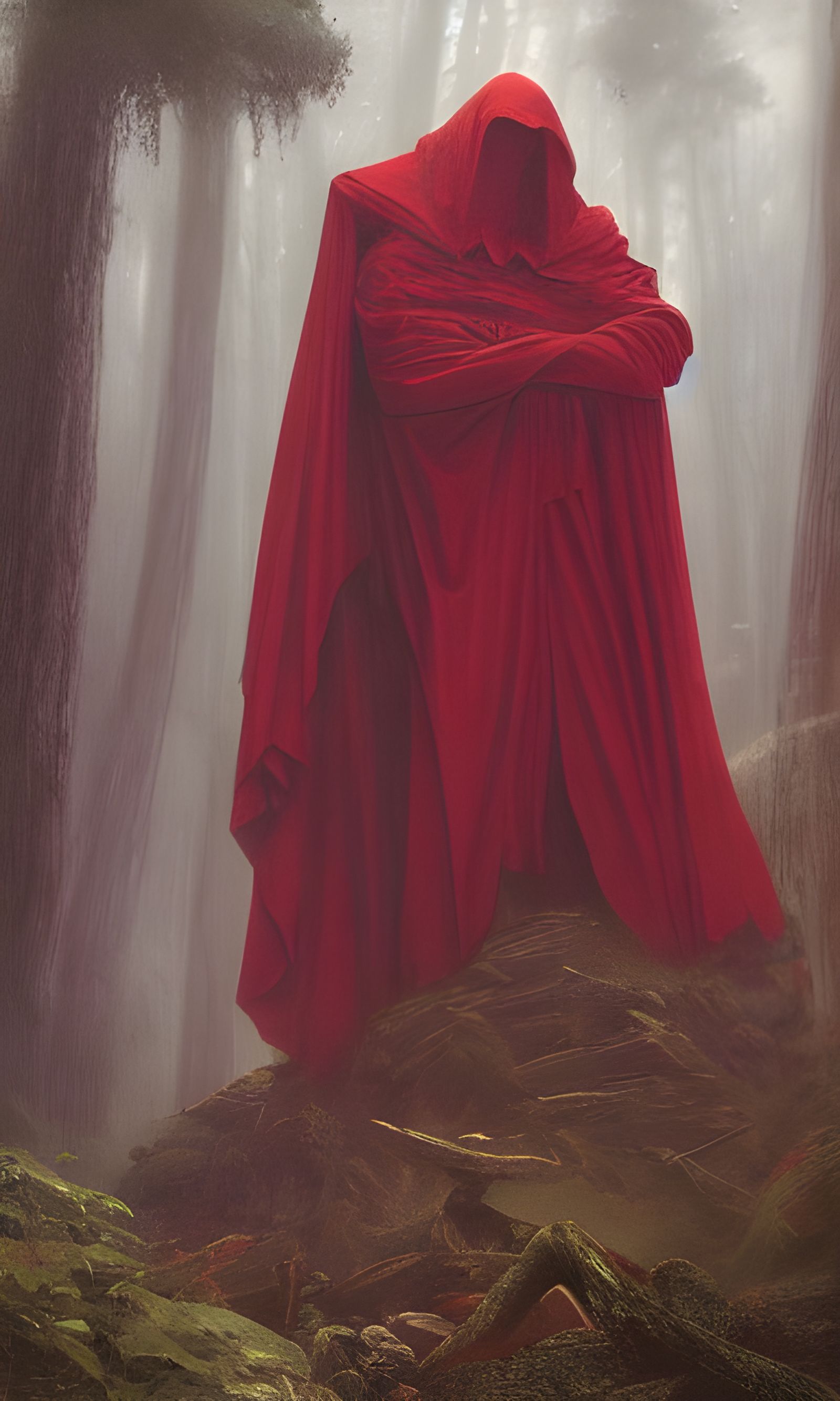 Red Cloak in Doomed Forest, Hyperdetailed Art