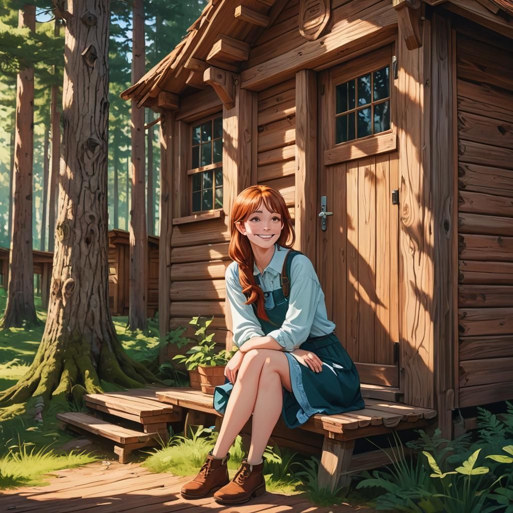 Estonian Woman in Forest: Cel-Shaded Anime Style