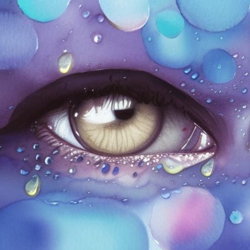 Rain-Kissed Eyes: Detailed Watercolor Painting