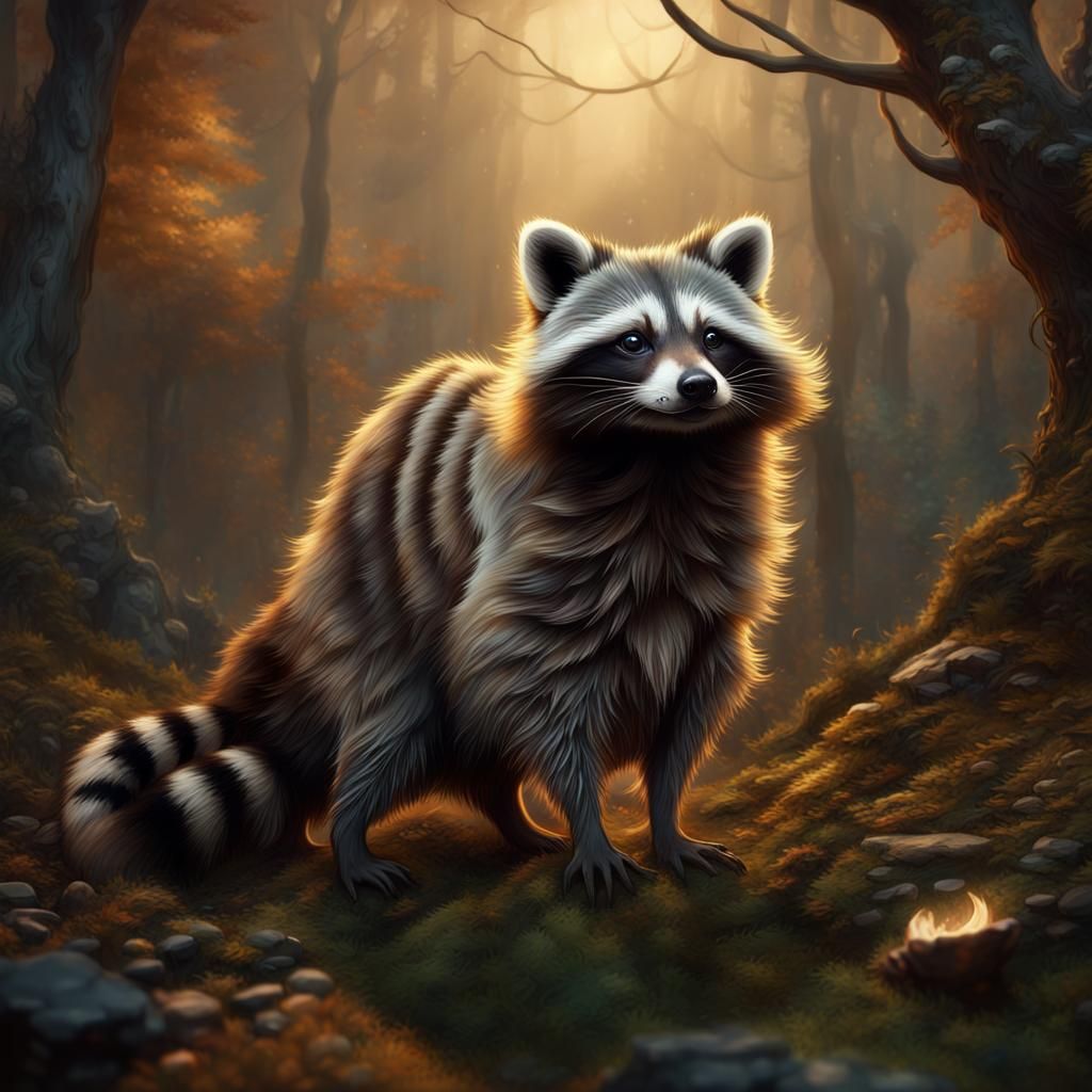 Mythical Raccoon Dog in Detailed Matte Painting