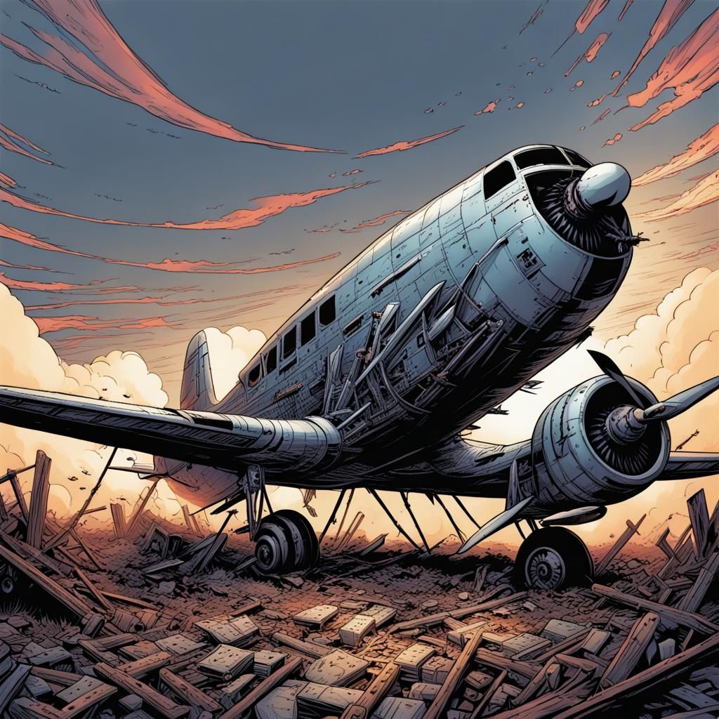 Horror Crashed Plane Comic Book Art