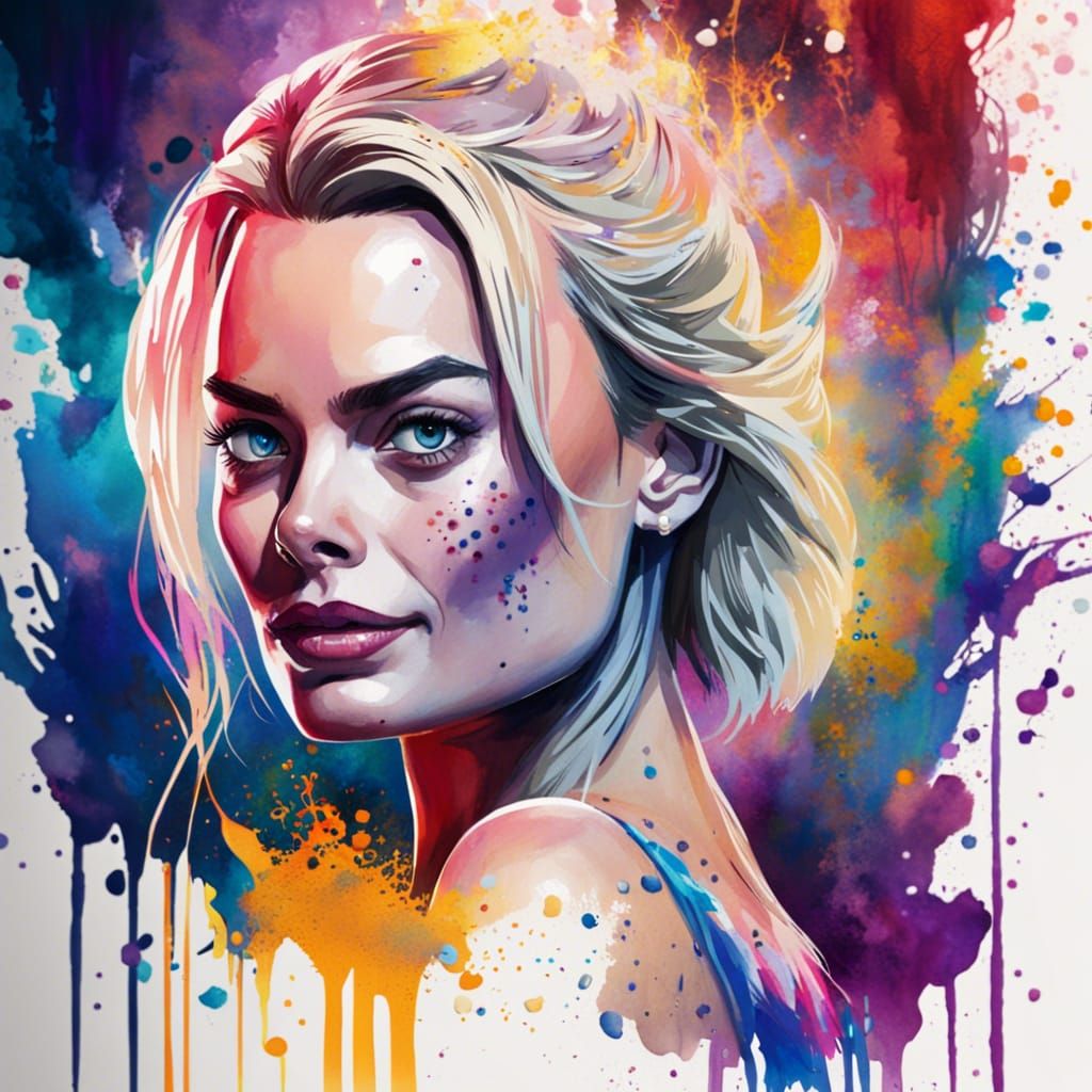 Vibrant Watercolour Portrait of Margot Robbie