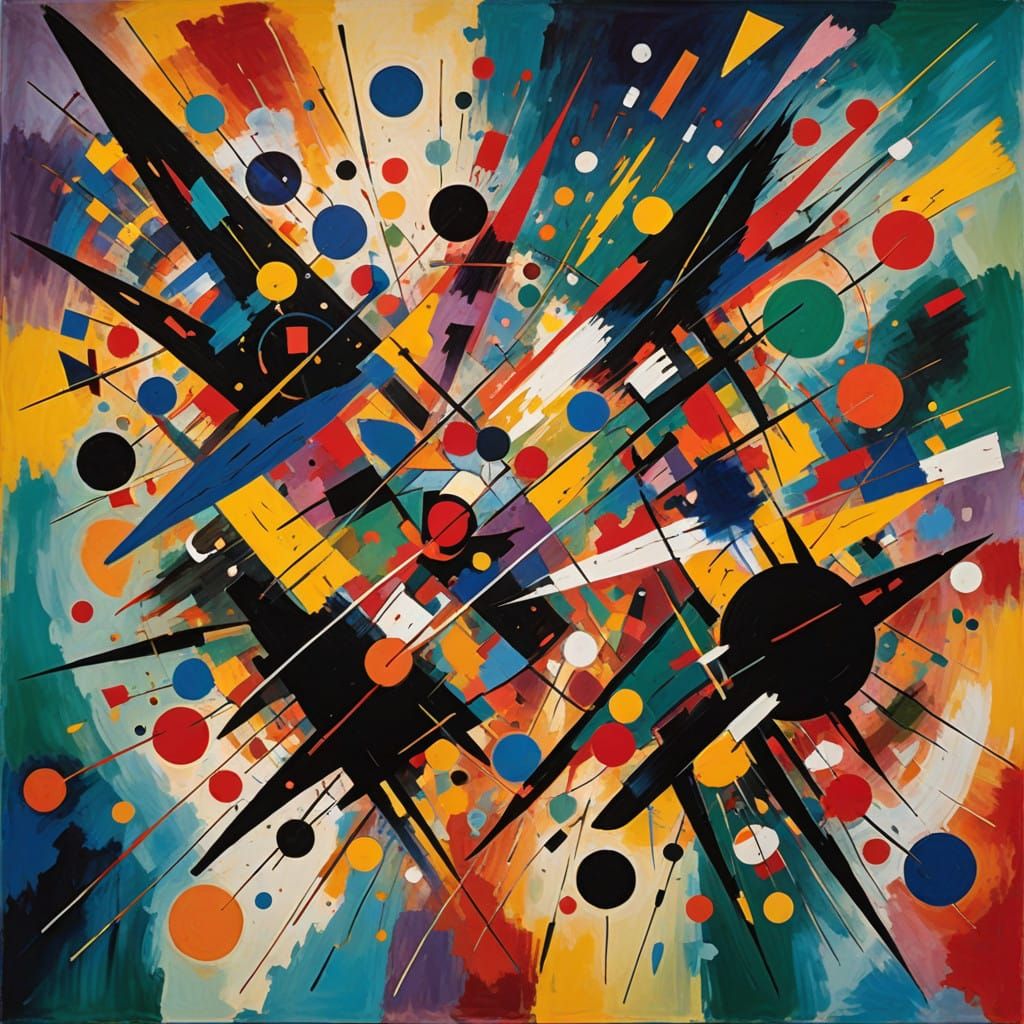Vibrant Abstract Expressionism with Geometric Shapes and Dyn...