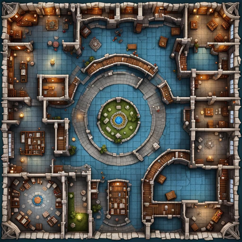 Detailed Top-Down Wizard's Library Battlemap