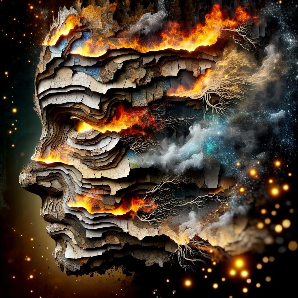 Elemental Face: Surreal Double Exposure Image