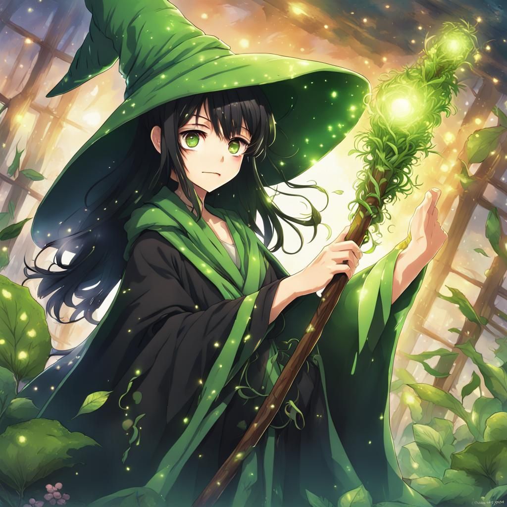 Anime Druid Girl with Magic Staff