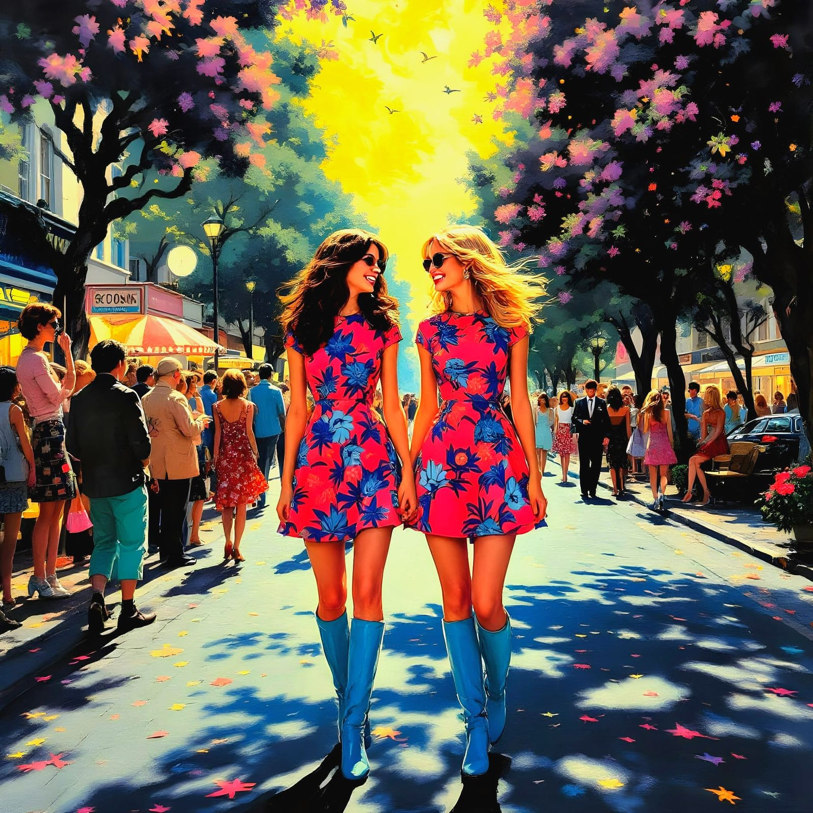 Vibrant 1960s Street Scene in Retro Style