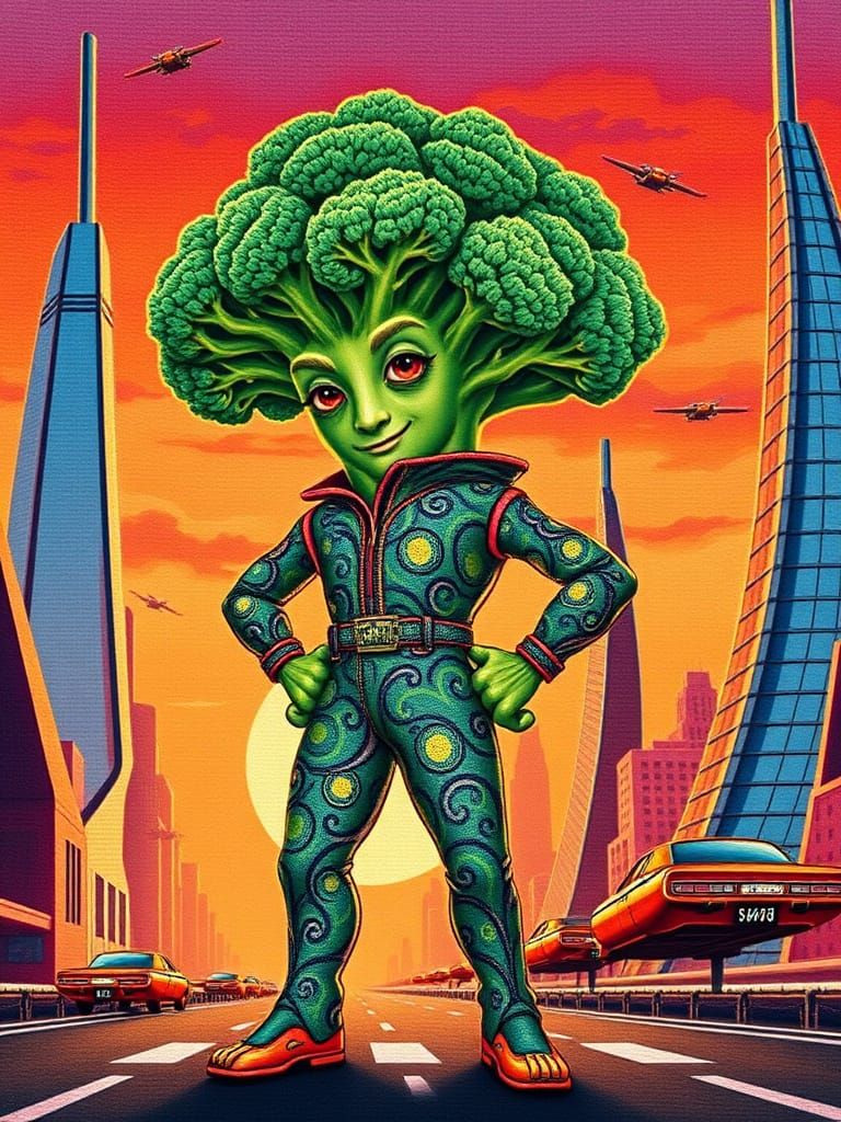Vibrant Retro-Futuristic Broccoli Hero