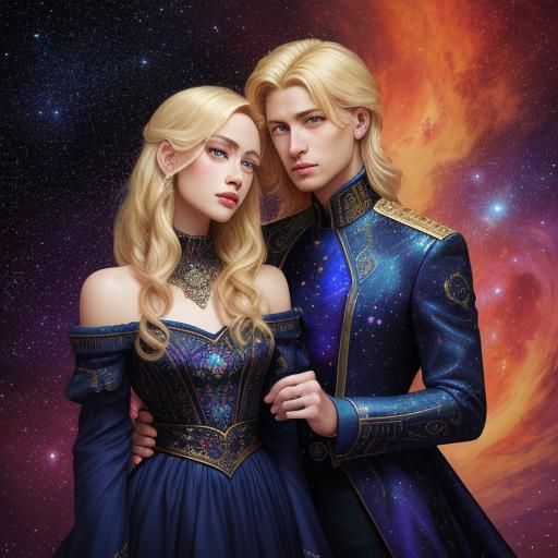 Cosmic Couple in Love, Detailed Galaxy Art