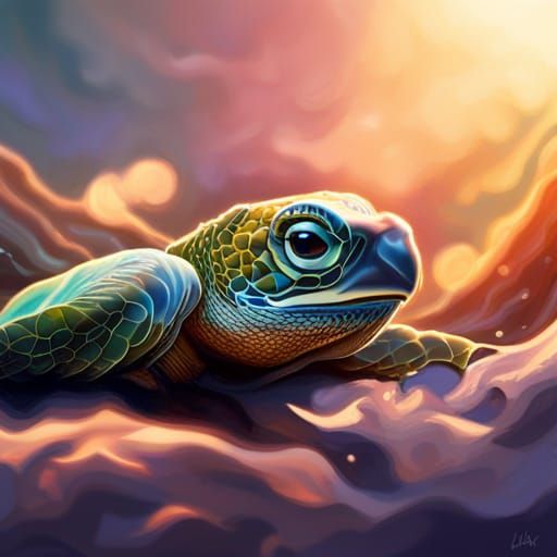 Hyperrealistic Baby Turtle Splash Art
