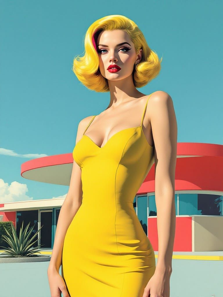 Atomic Age Pin-Up Woman in Geometric Style