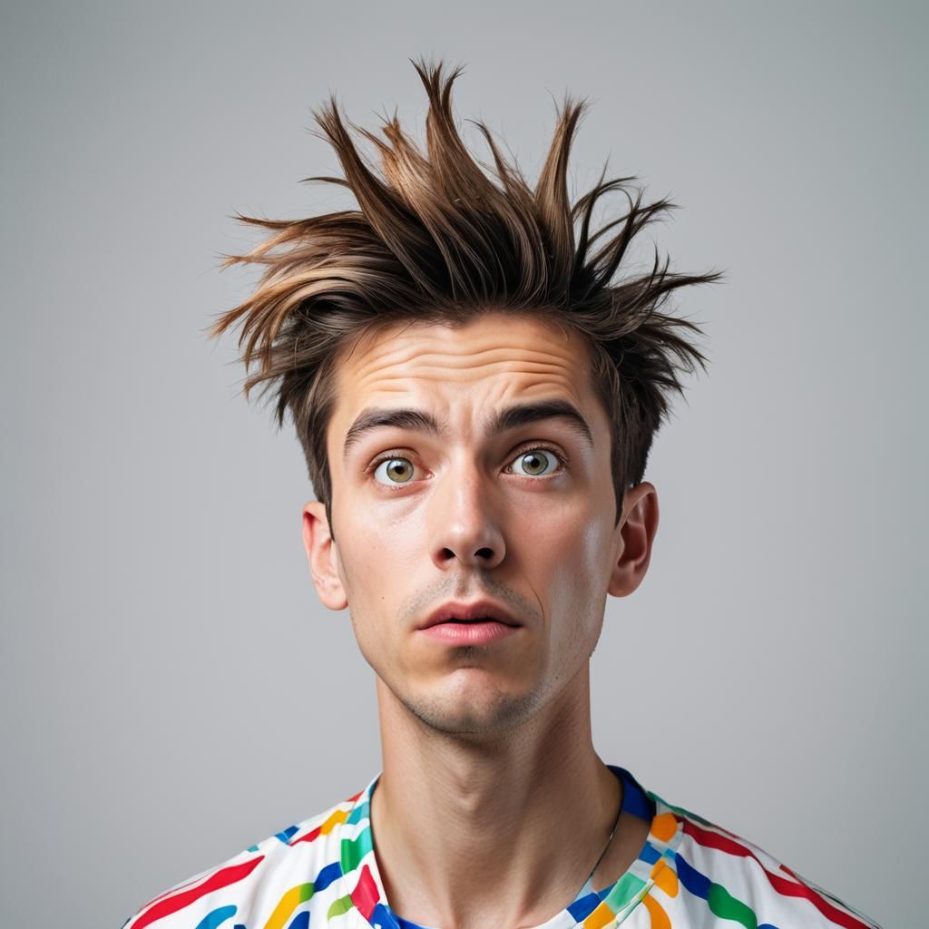 Funny Hairstyle Close-up in Bright Studio Setting
