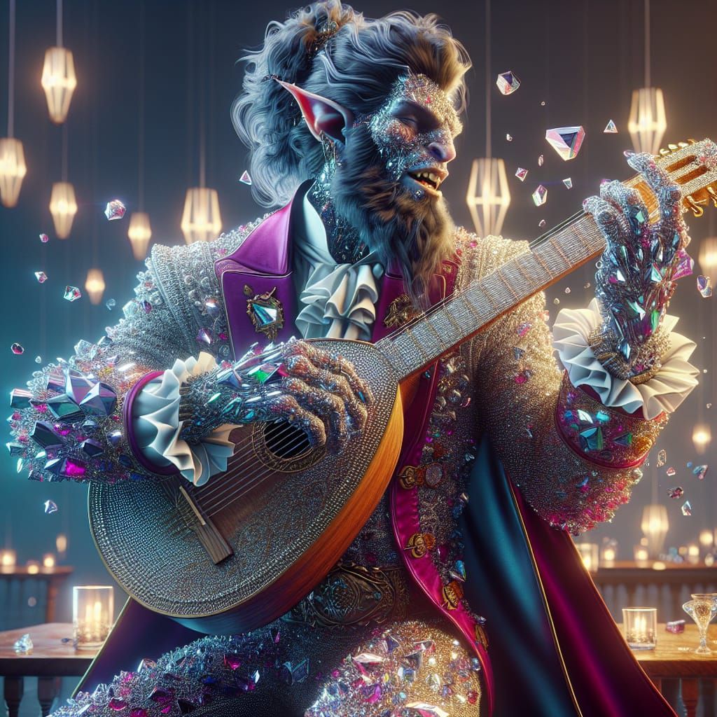 Crystal Orc-Gnome Bard in Pop Art Style