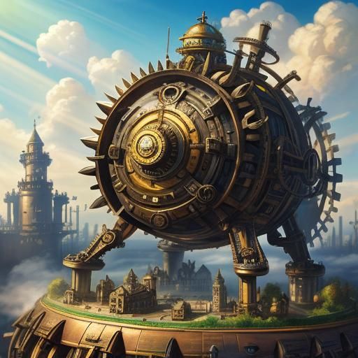 Steampunk City on Mechanical Turtle, Divine Sunshine