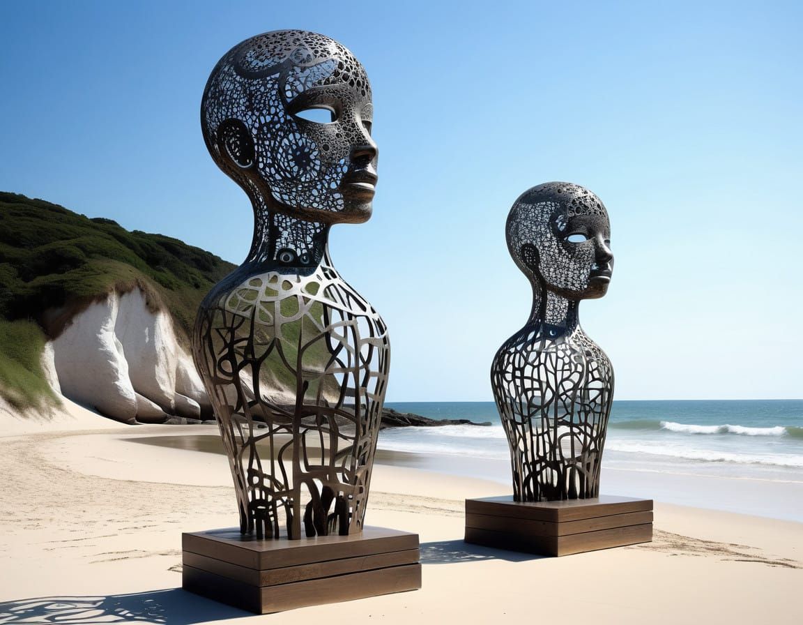 Whimsical Beach Scene in Folk Art Style