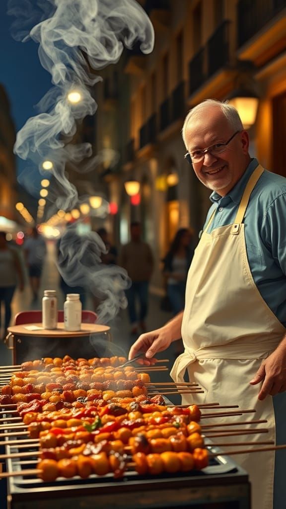 A bustling roadside barbecue stand, it’s a mobile station wi...