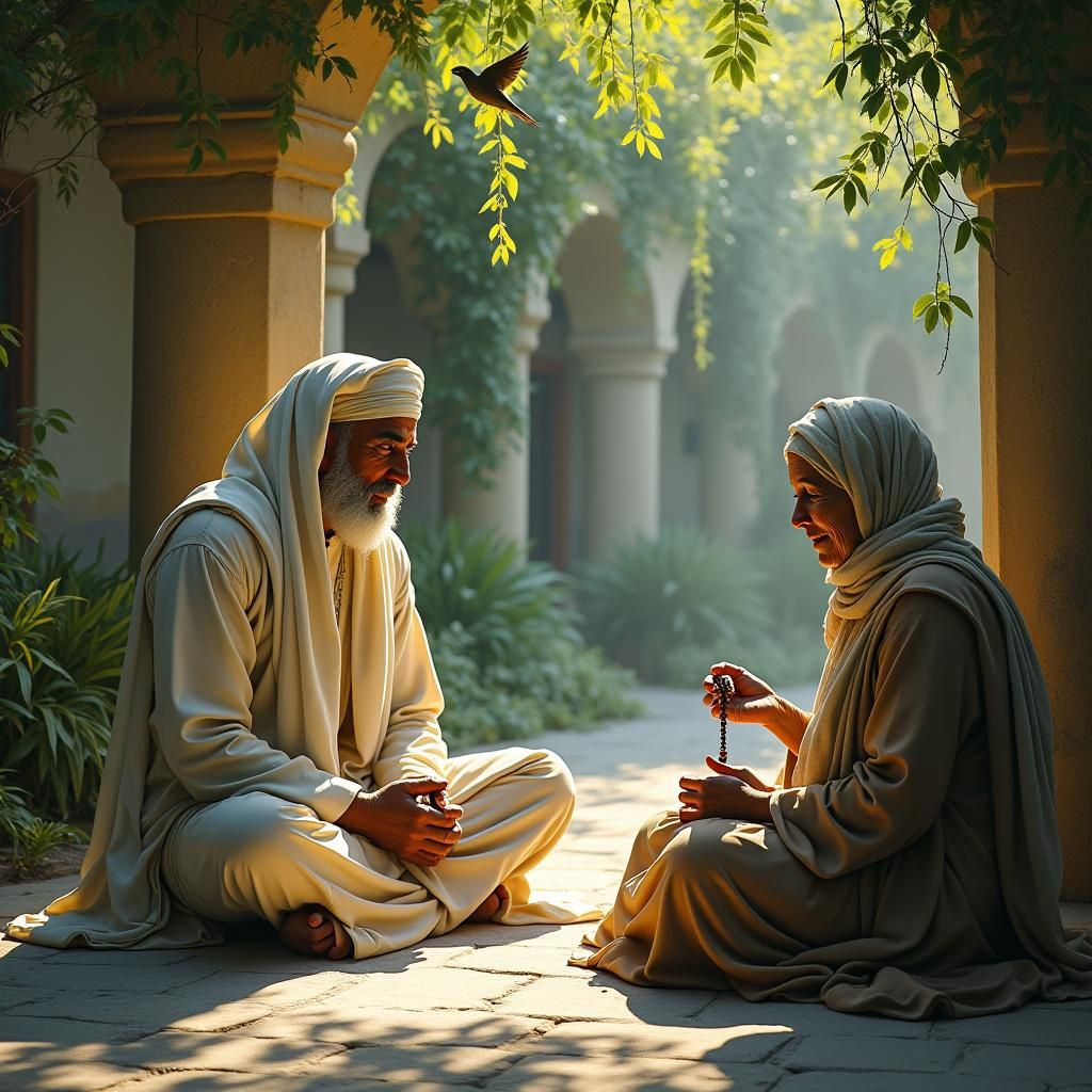 Ibn al-Arabi Listens to His Mentor in Courtyard