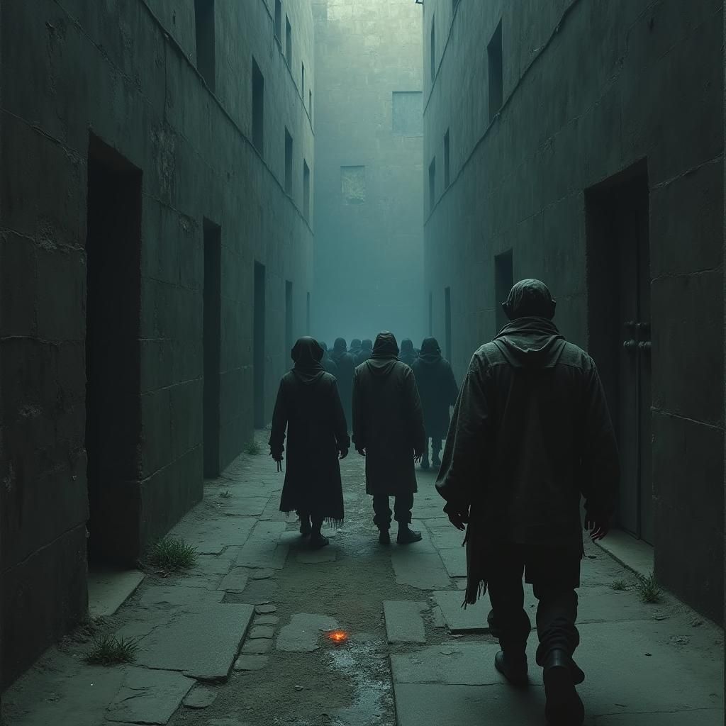 Terrified People Lost in Dark Stone Maze