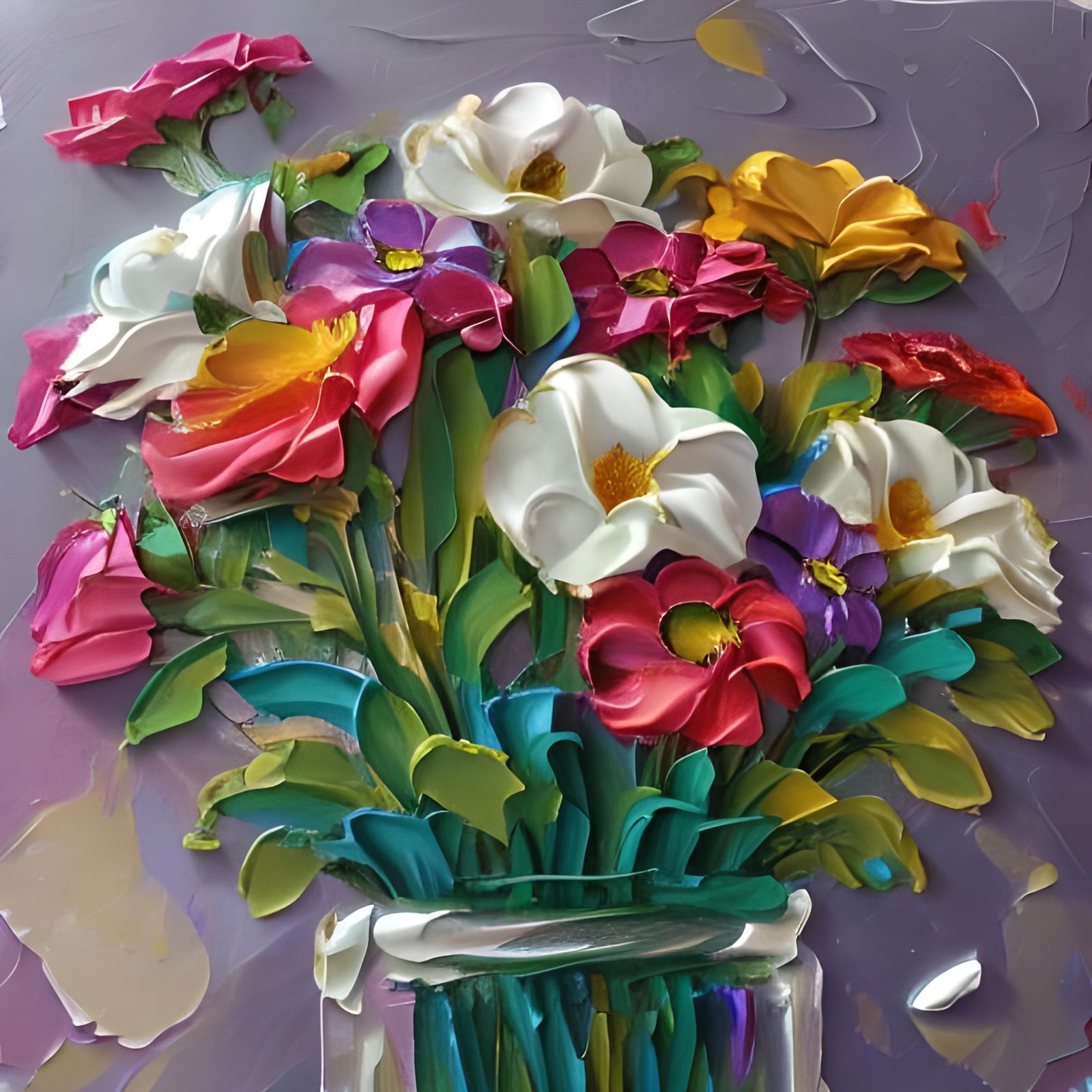 Rainbow Flowers in Impasto Style