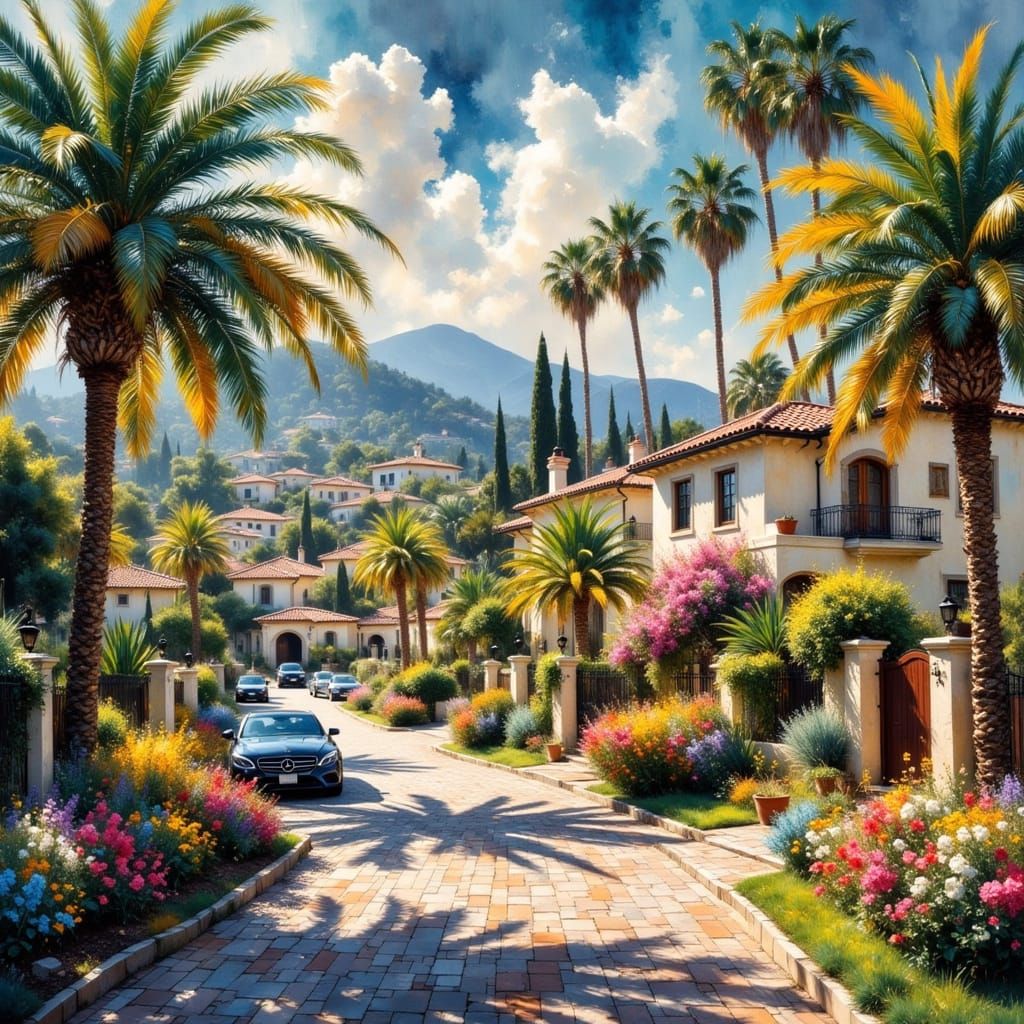 Hollywood Villas in Impressionist Painting Style