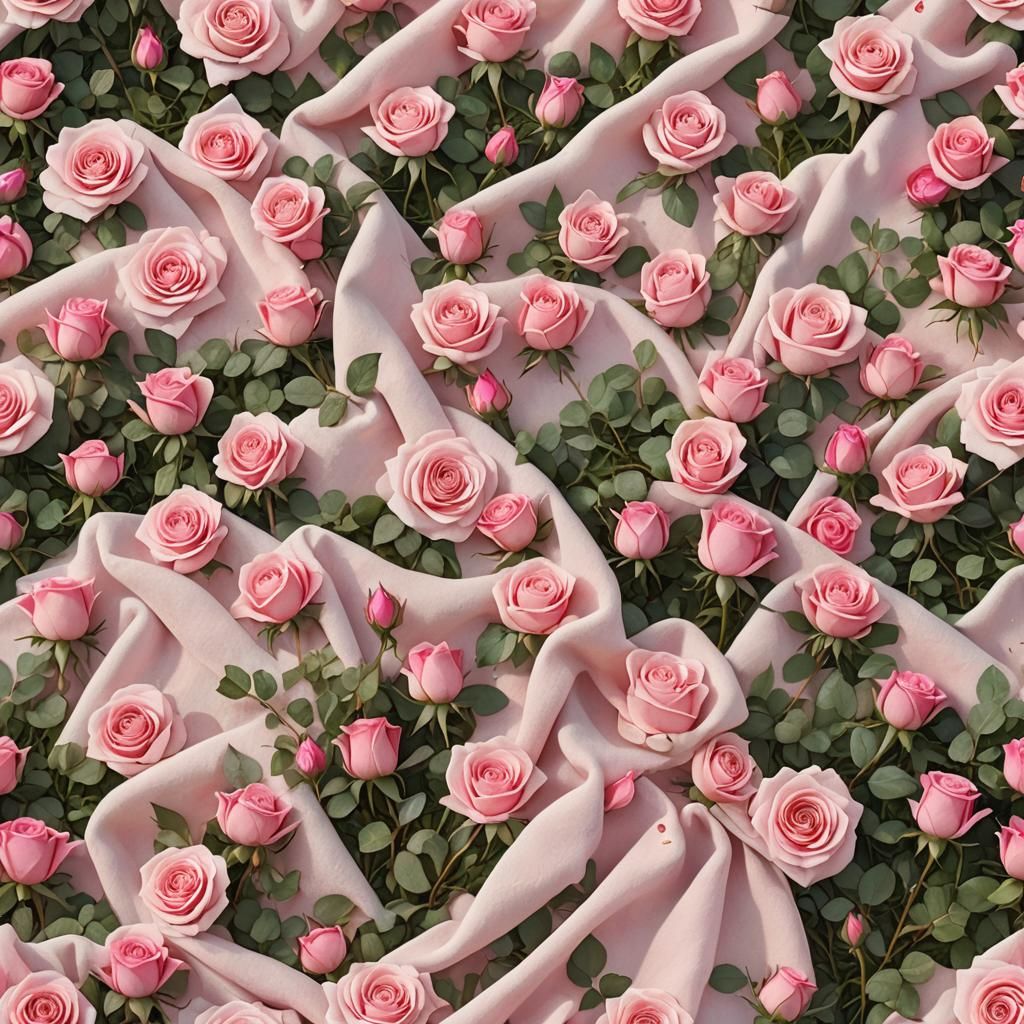 Soft Pink Blanket Amongst Pink Roses, Watercolor Style