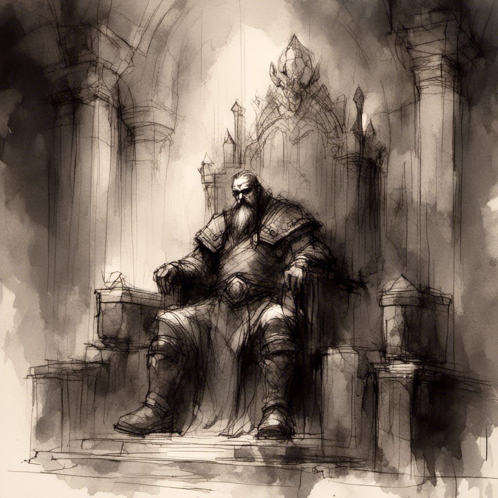King Durin VII on Throne in Dramatic Lighting
