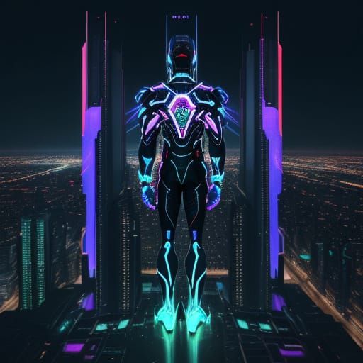 Futuristic Cityscape at Dusk, with Holographic Ads and Flyin...