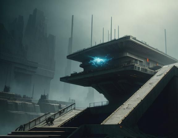 Dystopian Science Fiction Staircase in Brutalist Style