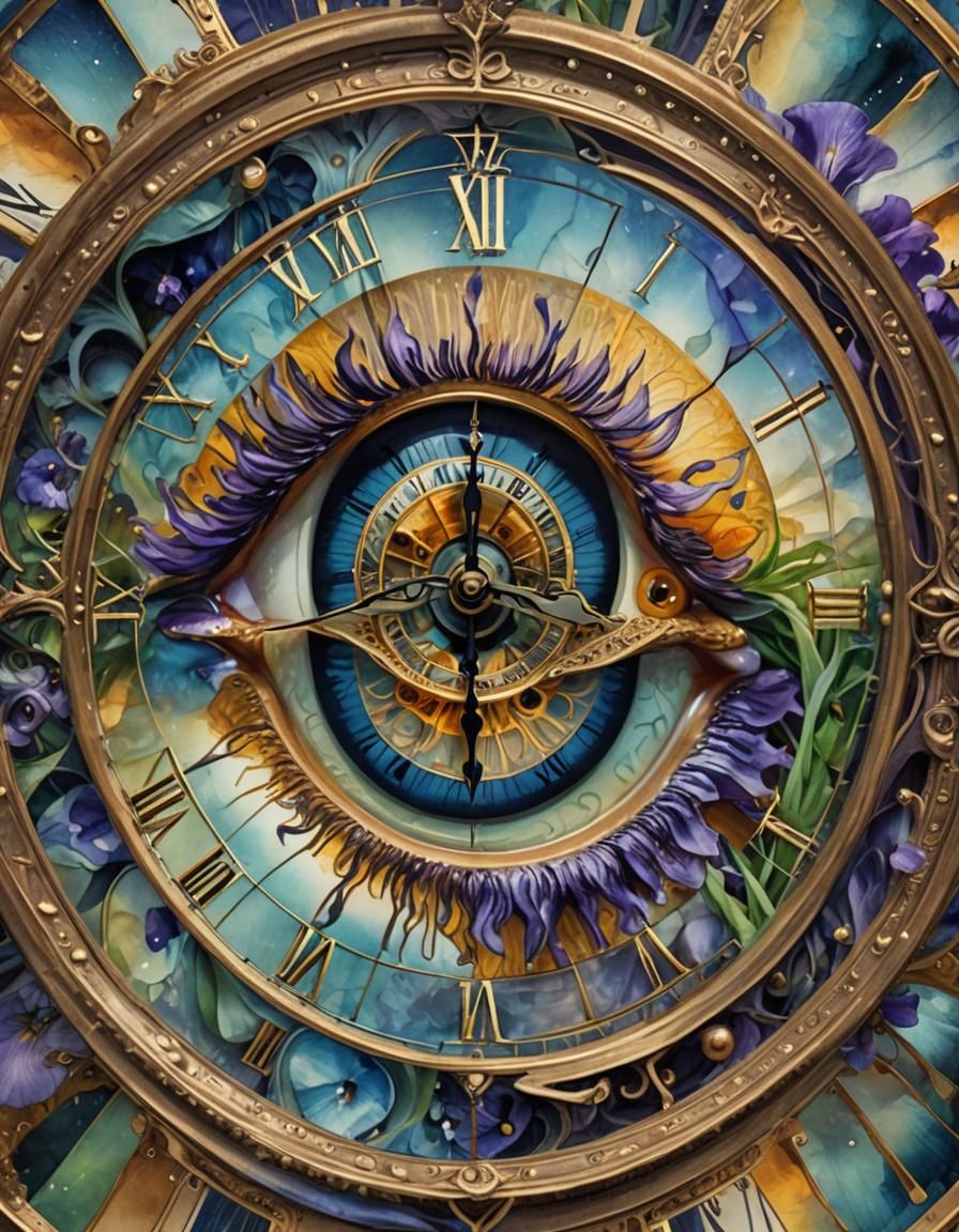 Surreal Eye Clock with Dragon Smoke