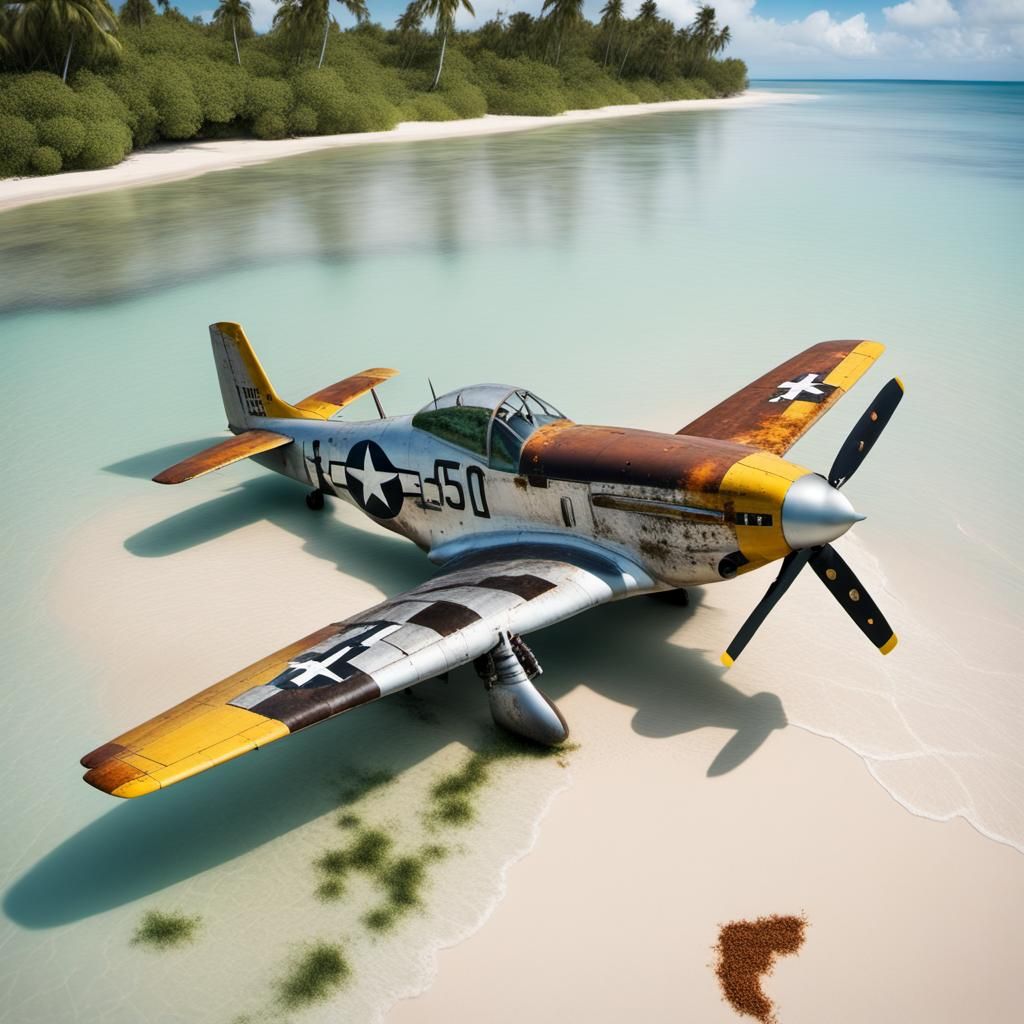 Crashed P-51 Mustang on Paradise Island Beach