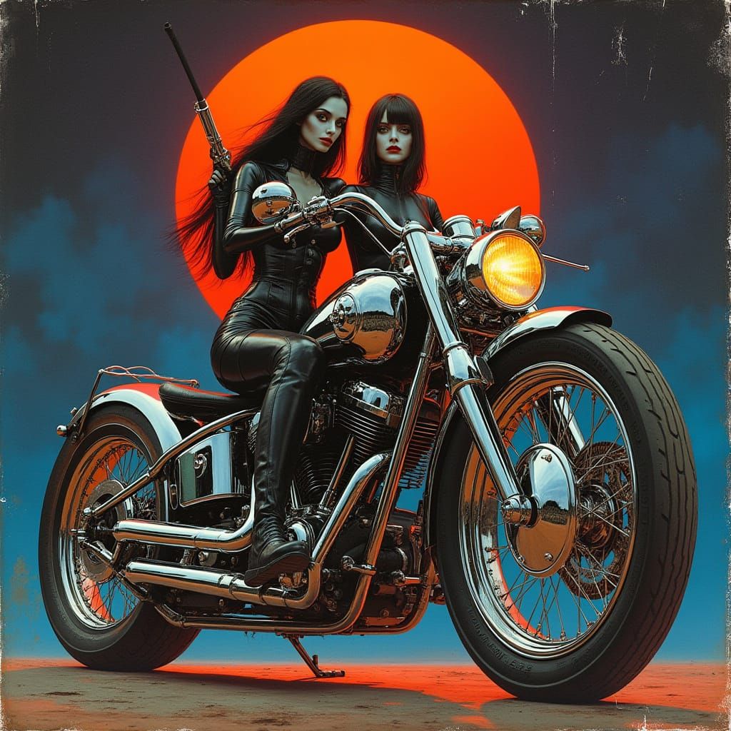Futuristic Biker Icon Rides with Vampirella and Vampires