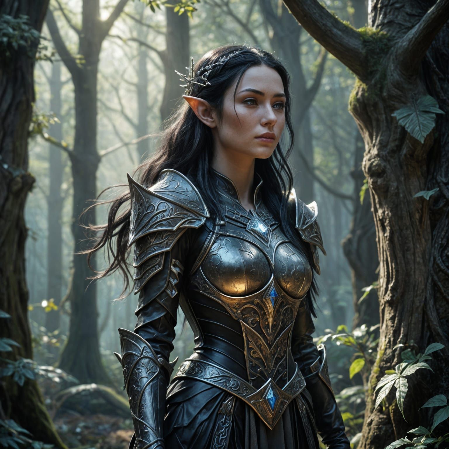 Regal Elf Warrior in Enchanted Forest