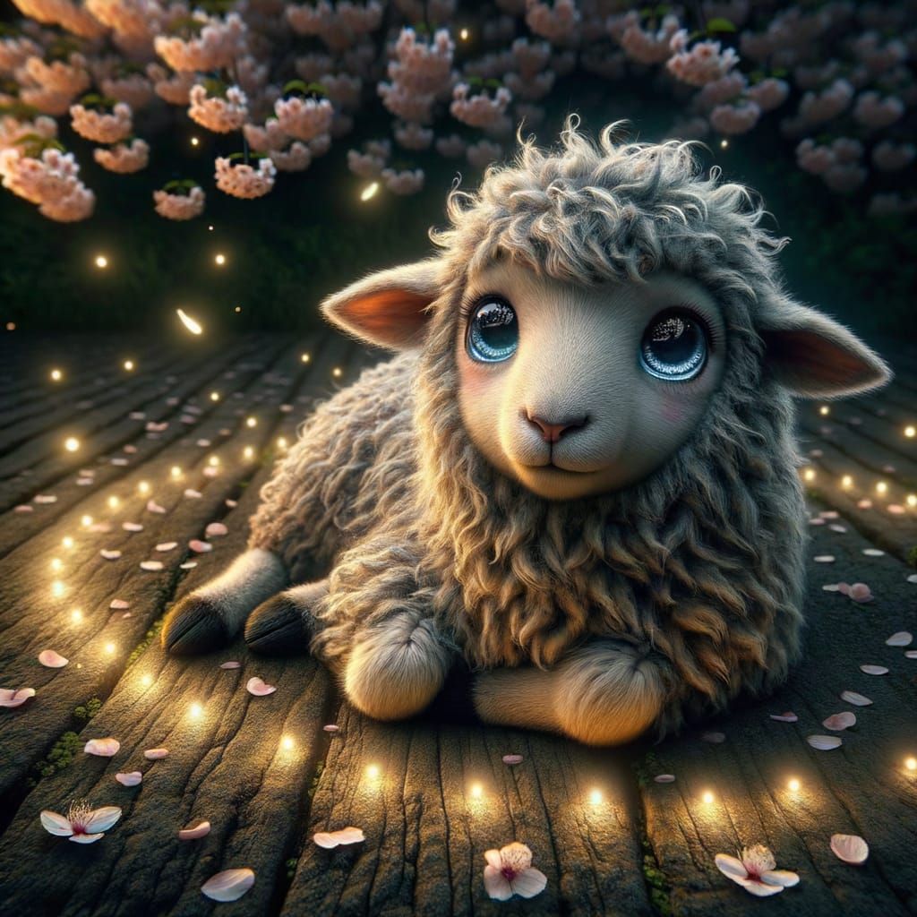 Cute Sheep Portrait in Hyperreal Digital Art