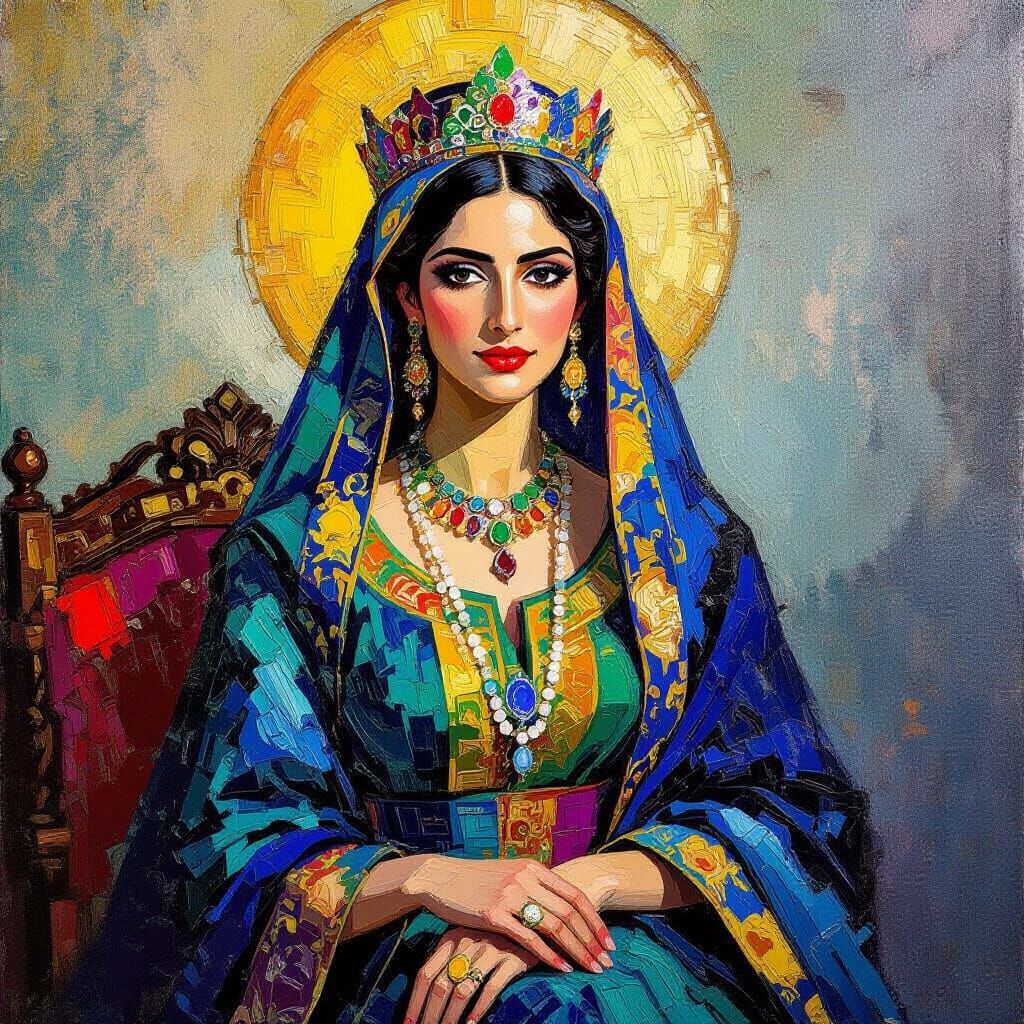 Iranian Queen in Blue and Green Silks, 1446 AD