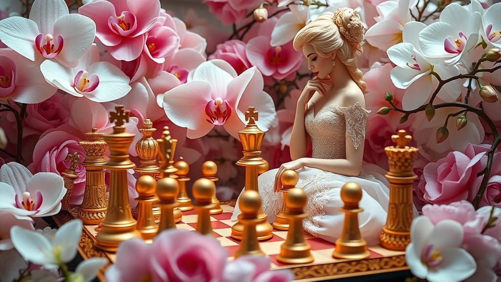 Hyperrealistic 3D Chess Scene with Elegant Women and Exotic ...