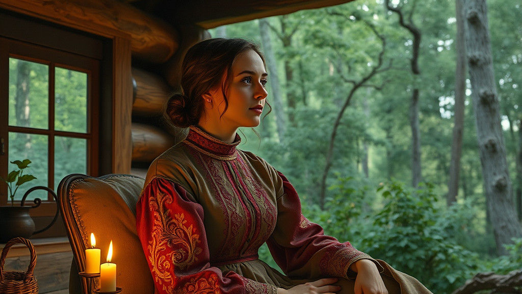 Woman in Cabin, Oil Painting Style