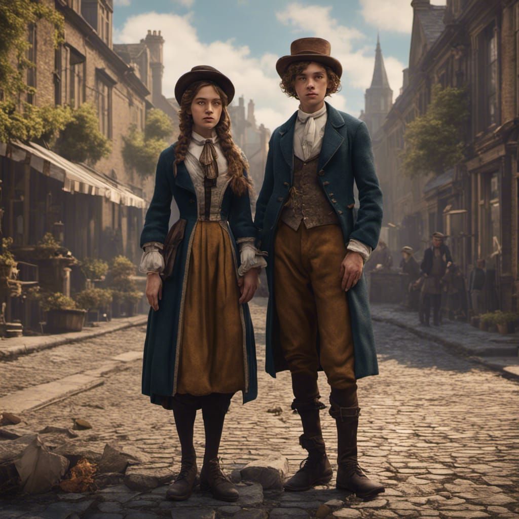 Ragamuffin Youths in 19th Century England: Detailed Matte Pa...